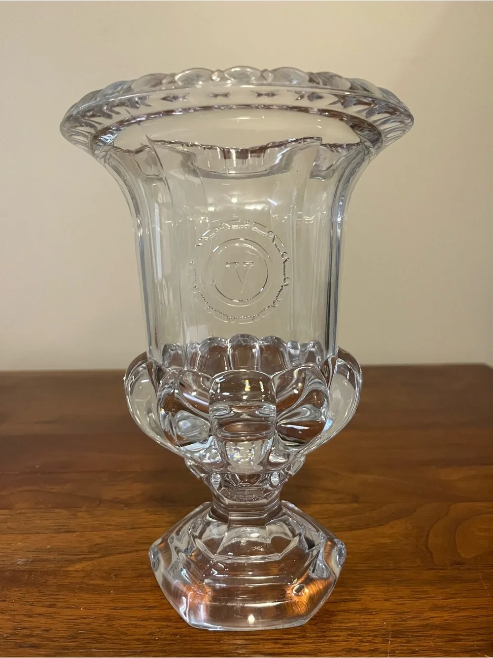 Vintage Val Saint Lambert Belgian Crystal Vase 9” Pedestal Clear Art Glass